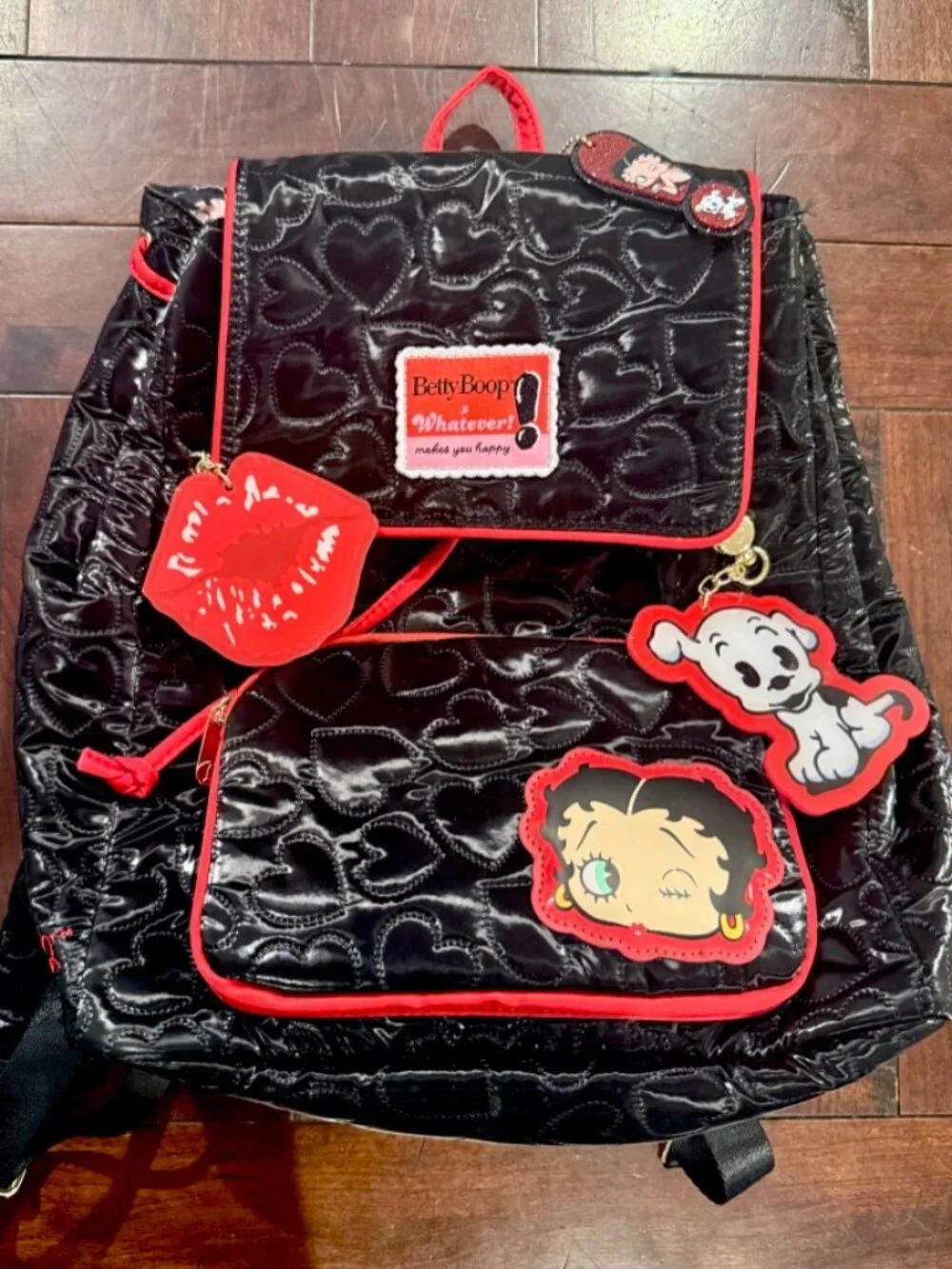 New- Whatever! Makes You Happy Betty Boop Quilted Heart Trinket Backpack